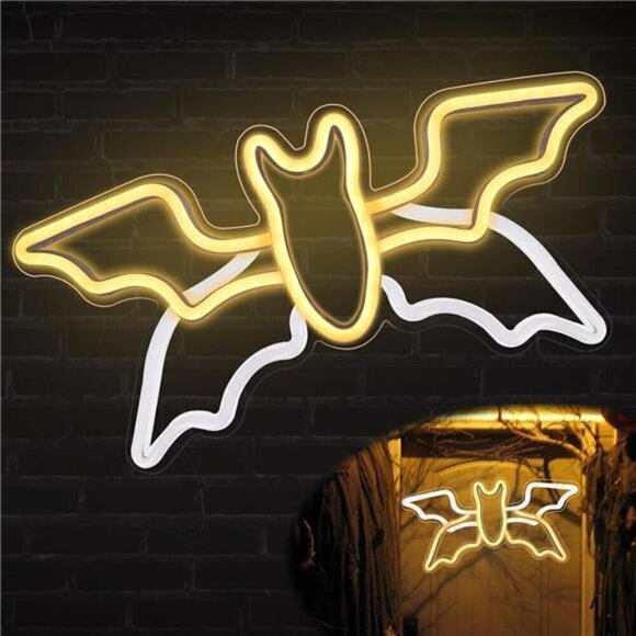 Halloween Neon Sign Flying Bat Light Adjustable Speed, Neon Halloween Decoration - Picture 1 of 8